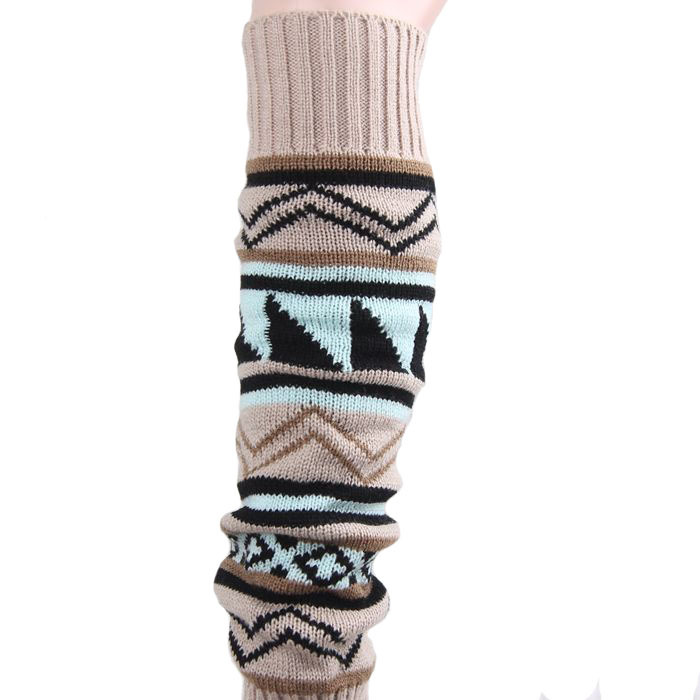 Geometric Pattern Knit Leg Warmers Womens Warm Patchwork Boot Socks